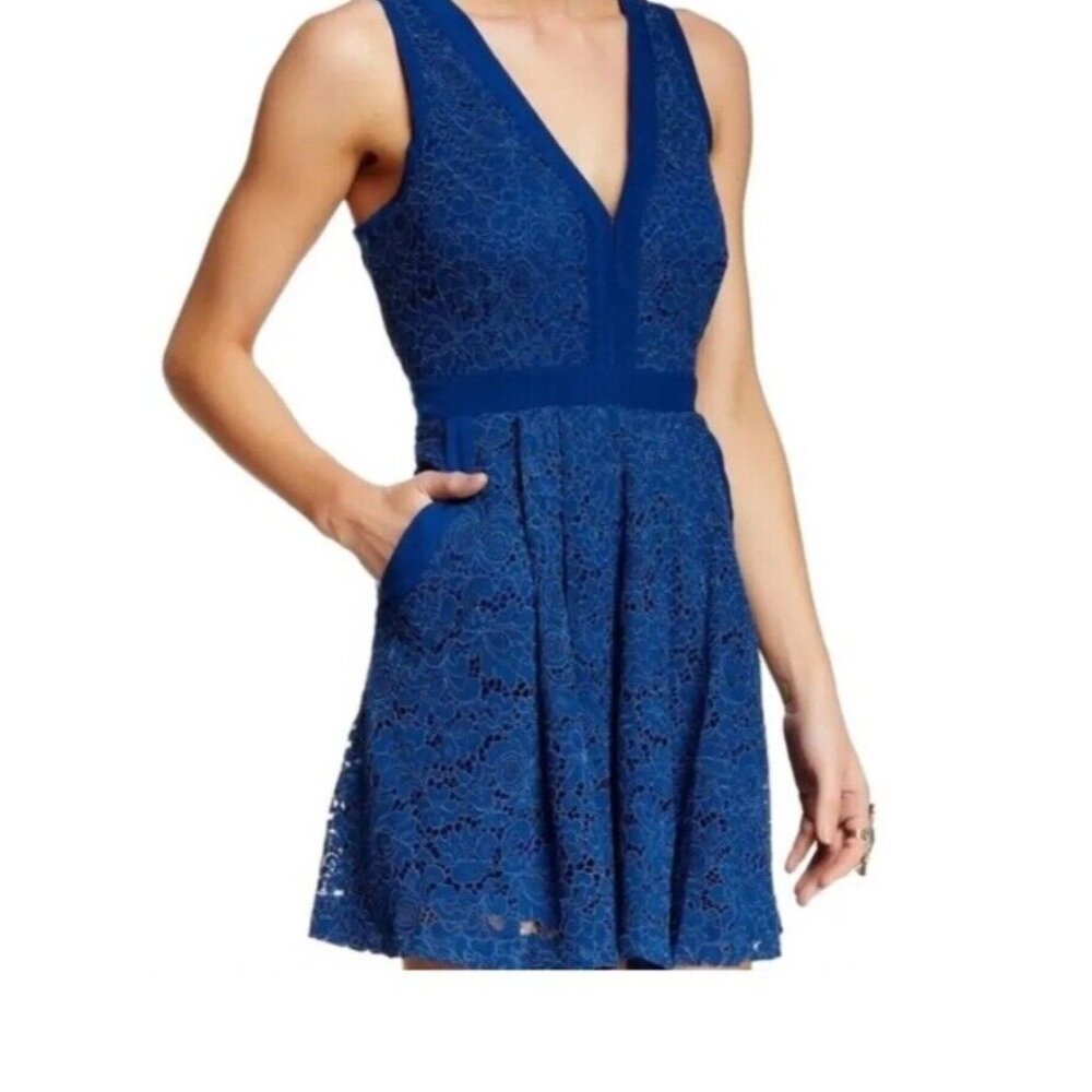 Free People Fit & Flare Dress Women’s Small Blue Lace Open Back Lovely In Lace